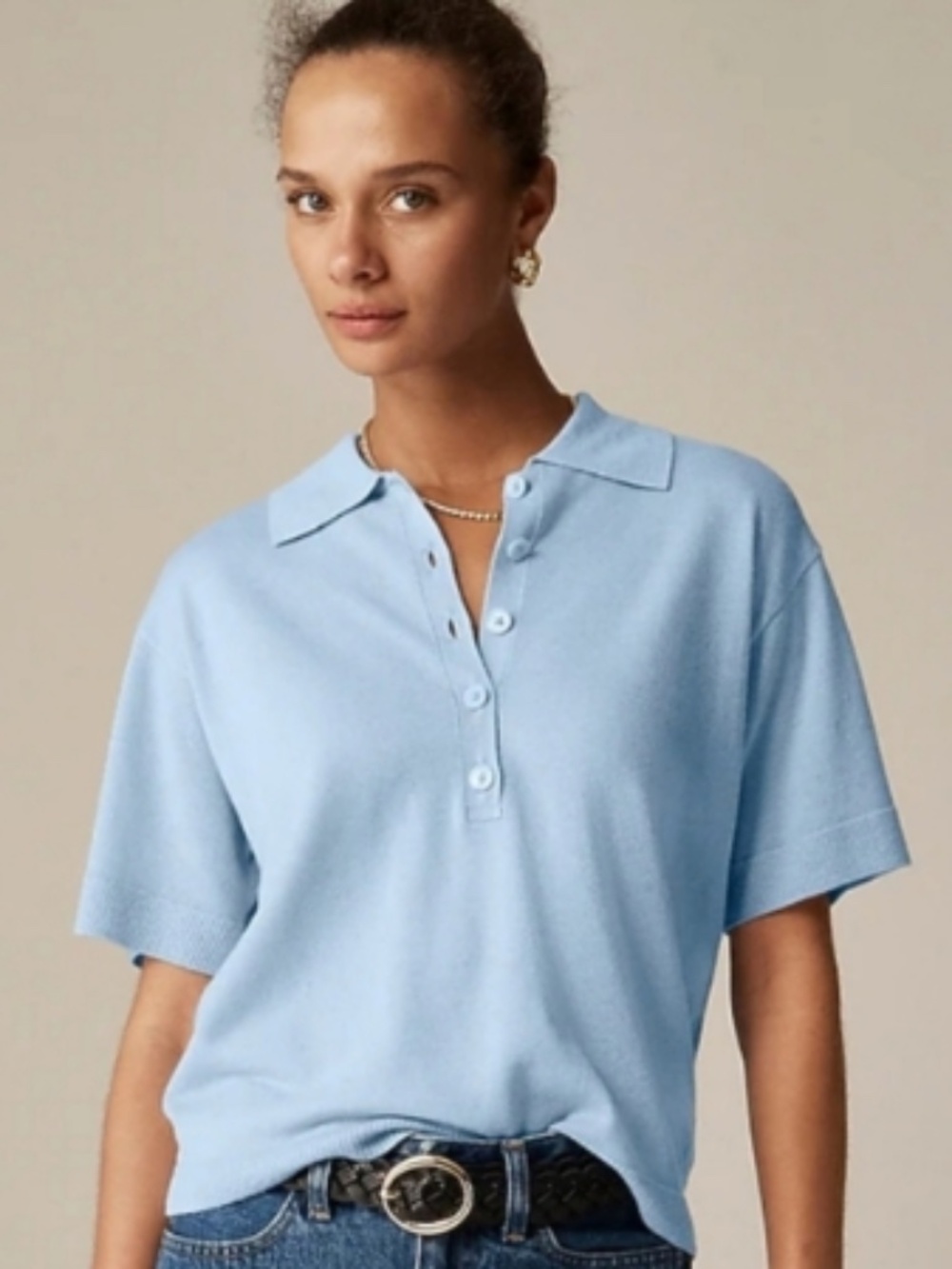 J. Crew Featherweight Cashmere Short-sleeve Sweater-polo XS in Canary Blue